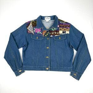 Talk of the Walk Embroidered Beaded Denim Trucker Jean Jacket Embellished USA L